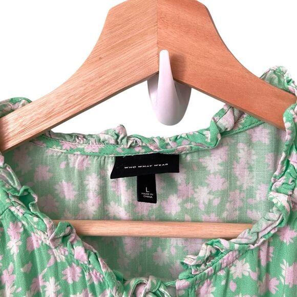 Who What Wear Green Floral Midi Puff Elbow Sleeve Dress in Size Large - Picture 9 of 14